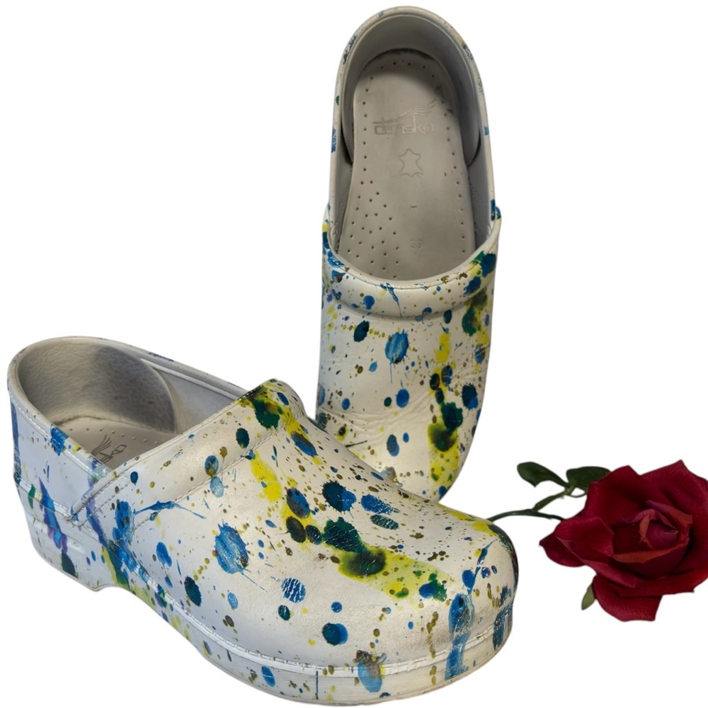 Dansko Professional Paint Splash Leather Clogs Shoes 39 pre-owned